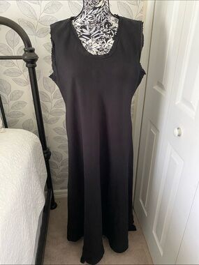 Eileen Fisher black organic linen dress sleeveless with frayed hem edges